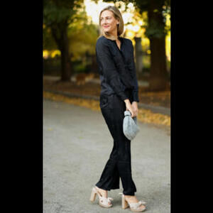 Anthropologie Able Alayna Satin wide leg pants  Black  XXS NWT $128 msrp